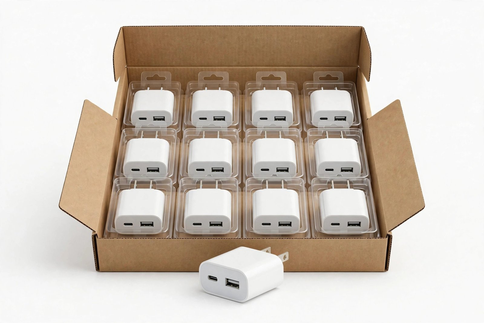 Dual-Port USB Wall Chargers (20W, 12-Pack)