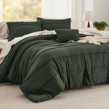 Bedsure Beige Queen Comforter Set - 4 Pieces Pinch Pleat Bed Set, Down Alternative Bedding Sets for All Season, 1 Comforter, 2 Pillowcases, 1 Decorative Pillow