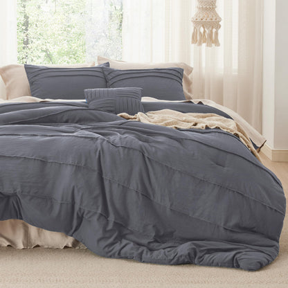 Bedsure Beige Queen Comforter Set - 4 Pieces Pinch Pleat Bed Set, Down Alternative Bedding Sets for All Season, 1 Comforter, 2 Pillowcases, 1 Decorative Pillow