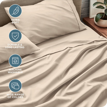 Bare Home Split Head Flex King Sheet Set - 1800 Ultra-Soft Microfiber Bed Sheets 4 Piece Set - FlexTop Bedding Sheets (Grey)