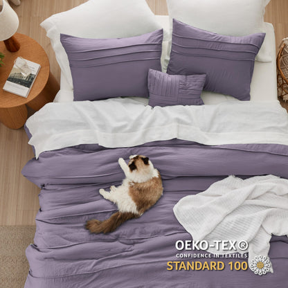 Bedsure Beige Queen Comforter Set - 4 Pieces Pinch Pleat Bed Set, Down Alternative Bedding Sets for All Season, 1 Comforter, 2 Pillowcases, 1 Decorative Pillow