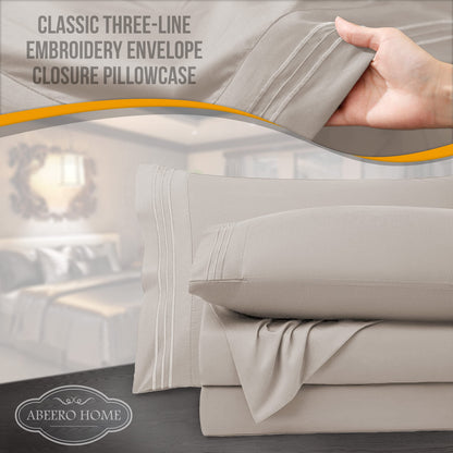 Queen Sheet Set - Luxury Hotel Bed Sheets - Soft Cooling Sheets with Elastic Corner Straps - Deep Pockets Microfiber Bedsheet 4 Piece