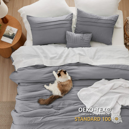 Bedsure Beige Queen Comforter Set - 4 Pieces Pinch Pleat Bed Set, Down Alternative Bedding Sets for All Season, 1 Comforter, 2 Pillowcases, 1 Decorative Pillow