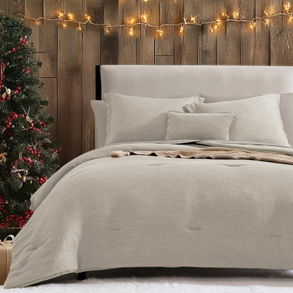 Geniospin Full Comforter Set - 7 Pieces Comforter Full Size, Solid Bedding Sets for All Season, Textured Bed in a Bag with Sheets