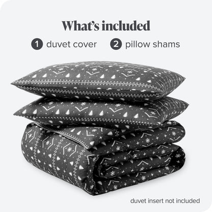 Bare Home Flannel Duvet Cover Set - Full/Queen - 100% Cotton, Velvety Soft Heavyweight Premium Flannel, Double Brushed