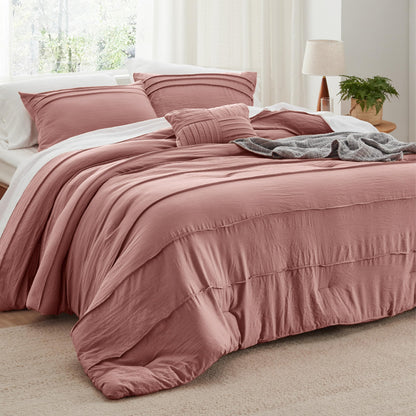 Bedsure Beige Queen Comforter Set - 4 Pieces Pinch Pleat Bed Set, Down Alternative Bedding Sets for All Season, 1 Comforter, 2 Pillowcases, 1 Decorative Pillow